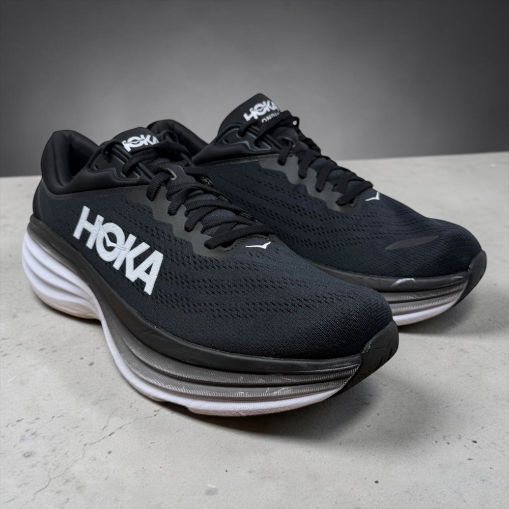 Hoka Bondi 8 Running Shoes Mens 12 Black White 1123202 BWHT Cushioned Sneaker